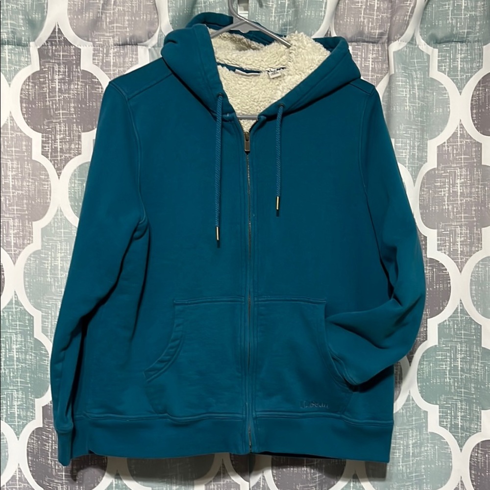Teal Zip-Up Hoodie with Sherpa Lining